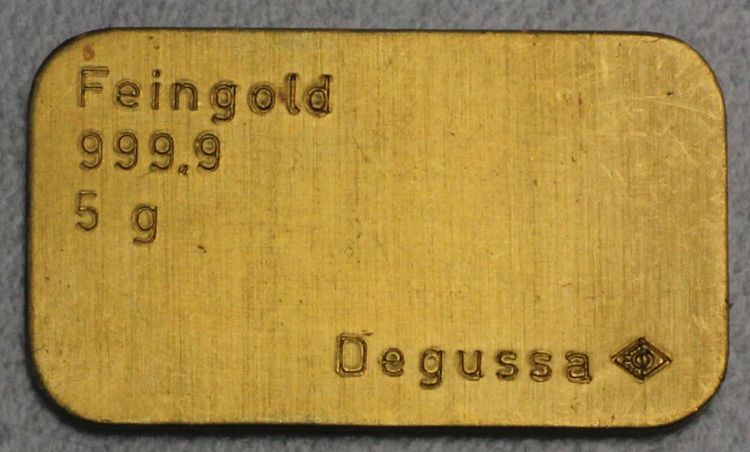 Alter 5g Goldbarren Degussa Alter 5g Goldbarren Degussa
