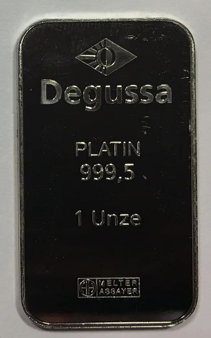 1oz Platinbarren Degussa Argor hochkant