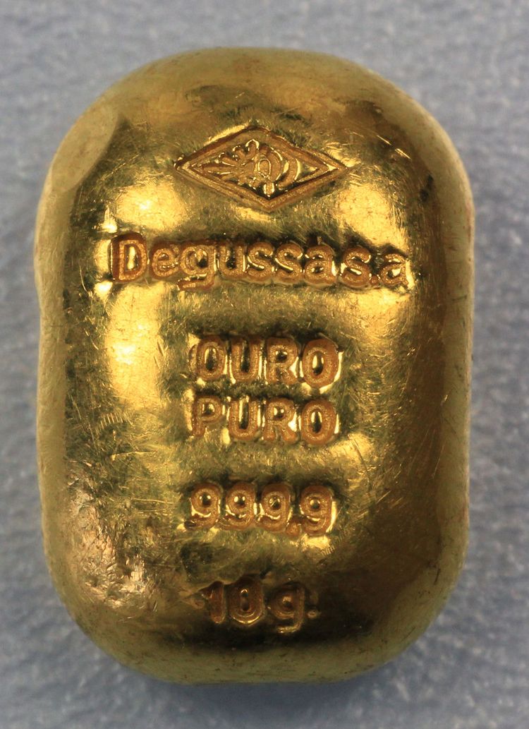 10g gegossener Goldbarren Degussa 10g gegossener Goldbarren Degussa