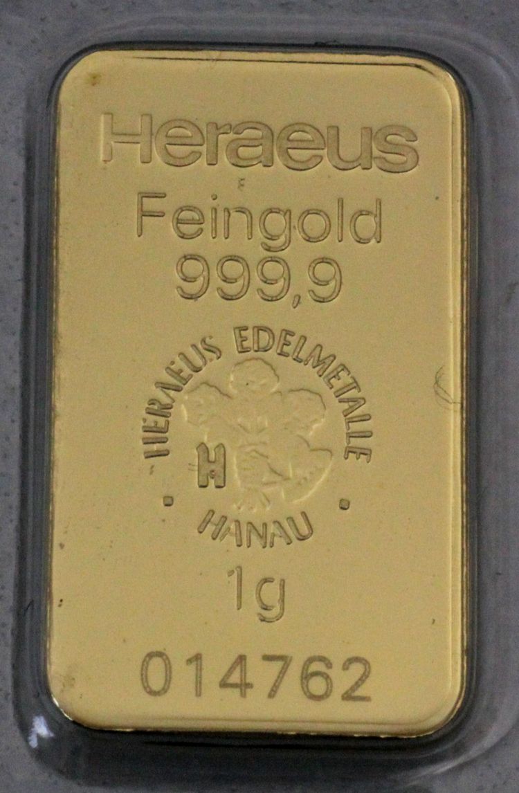 1g Heraeus Goldbarren