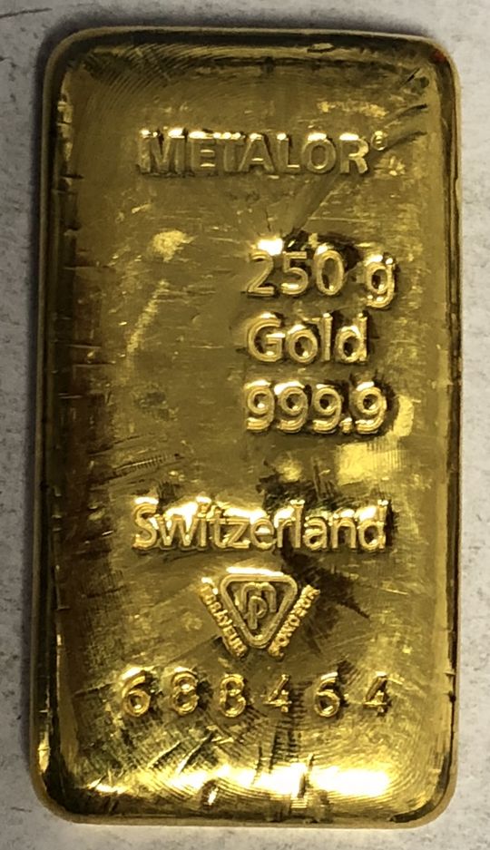 250g Goldbarren Metalor gegossen