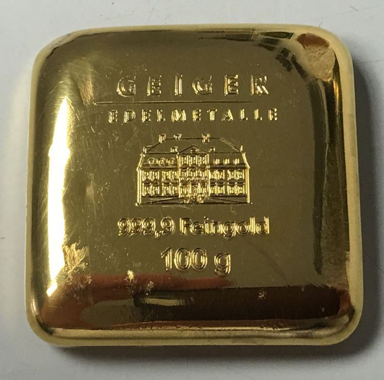 100g Quadratguss Goldbarren Geiger Edelmetalle