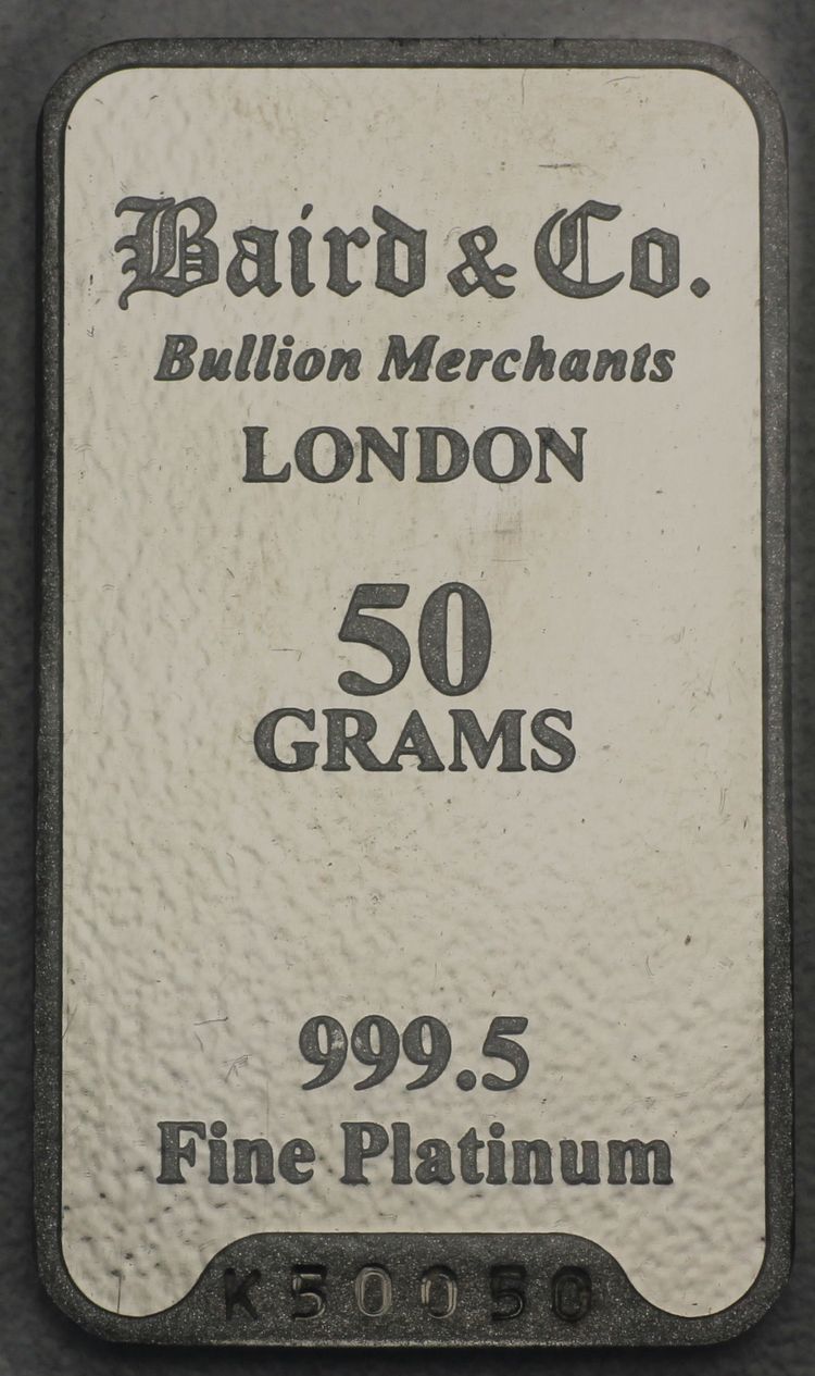 50g Platinbarren London Baird & Co.
