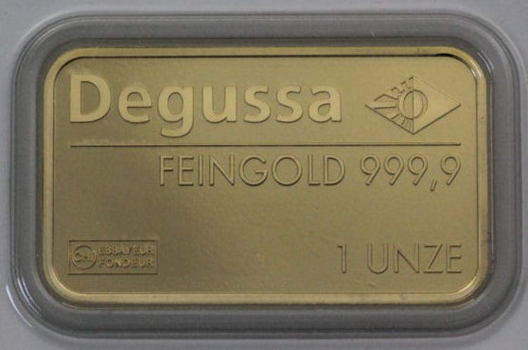 1oz Goldbarren Valcambi mit Degussa Logo
