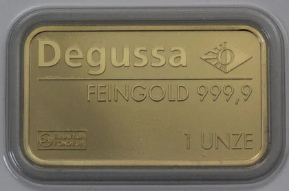 1oz Goldbarren Valcambi mit Degussa Logo
