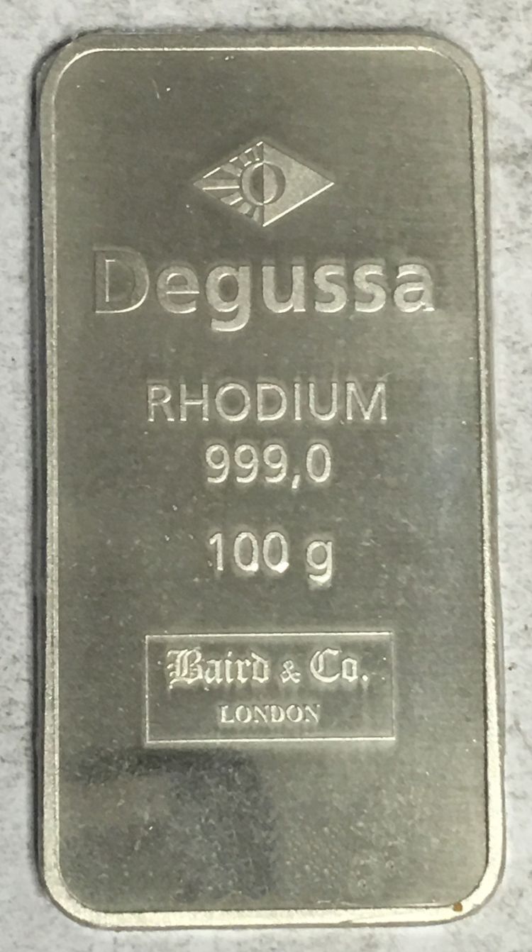 100g Rhodiumbarren Degussa 100g Rhodiumbarren Degussa