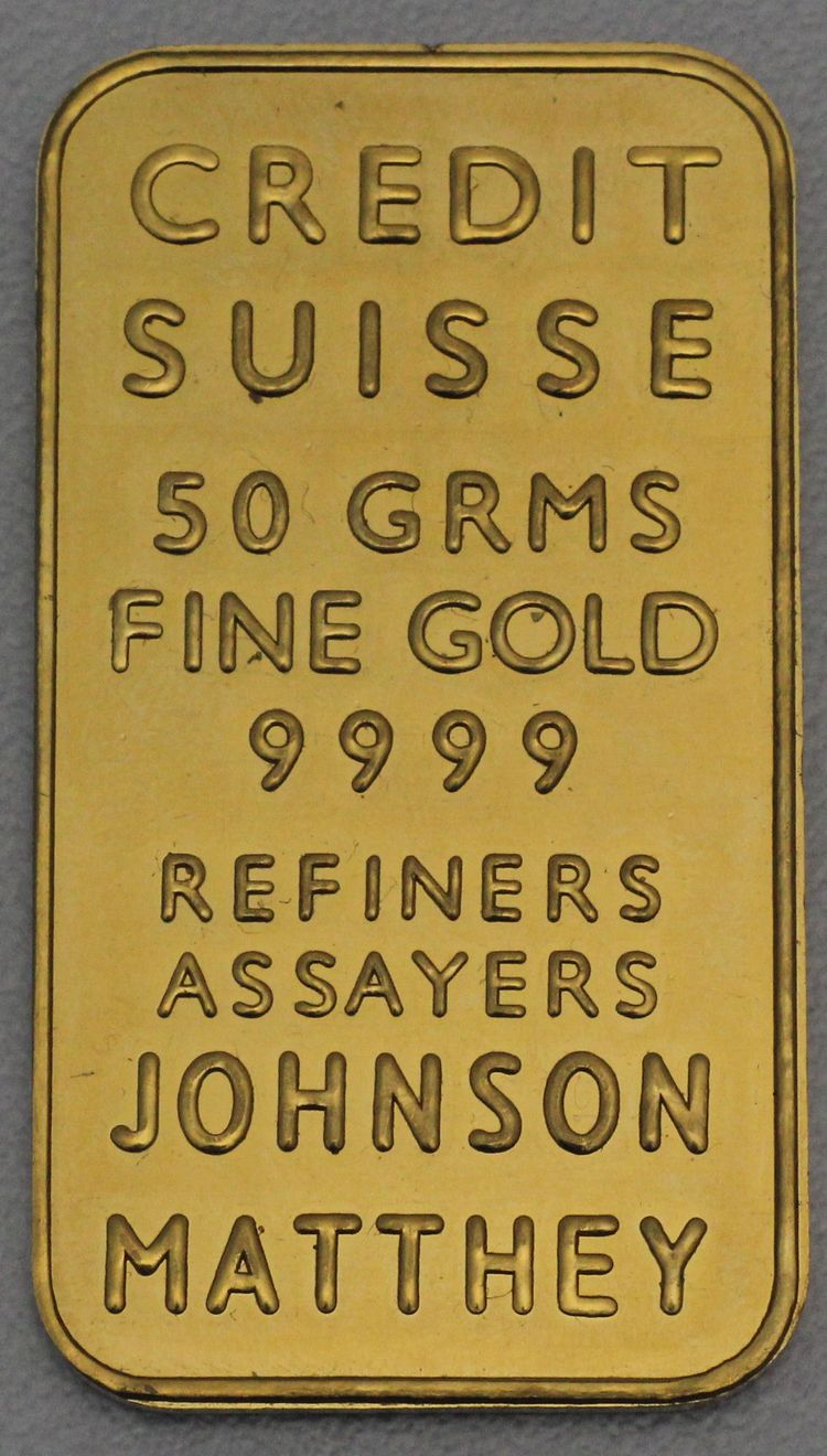 50g Gold Credit Suisse by Johnson Matthey