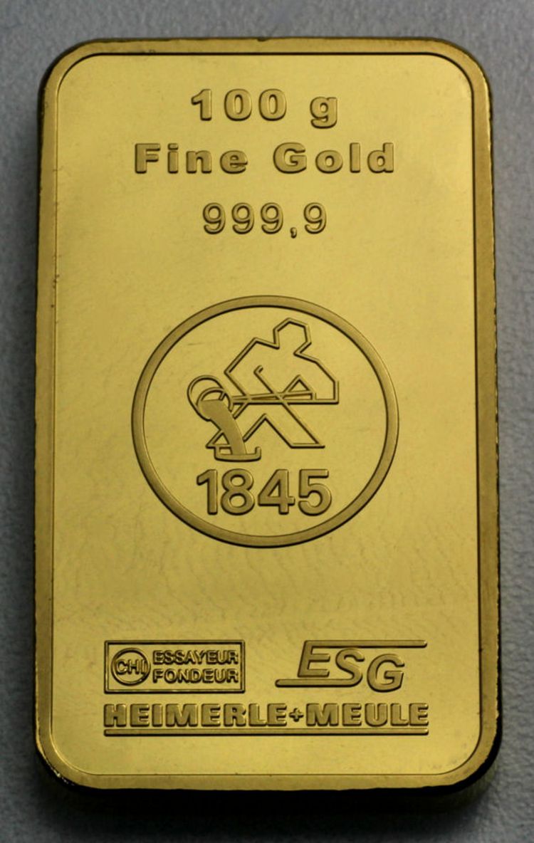 100g Goldbarren ESG - Heimerle+Meule - Valcambi 100g Goldbarren ESG - Heimerle+Meule - Valcambi
