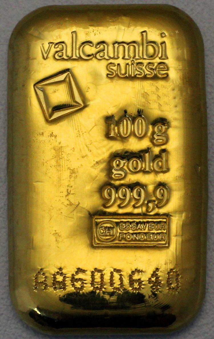 100g Gold gegossen Valcambi