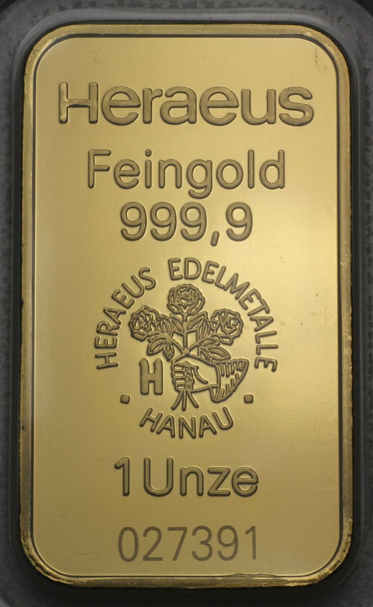 Unzen Goldbarren Heraeus Unzen Goldbarren Heraeus
