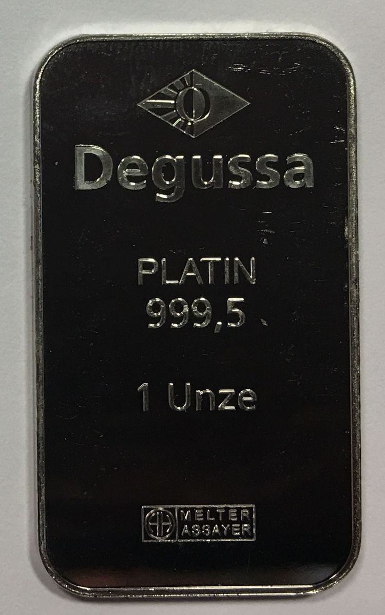 1oz Platinbarren Degussa Argor hochkant