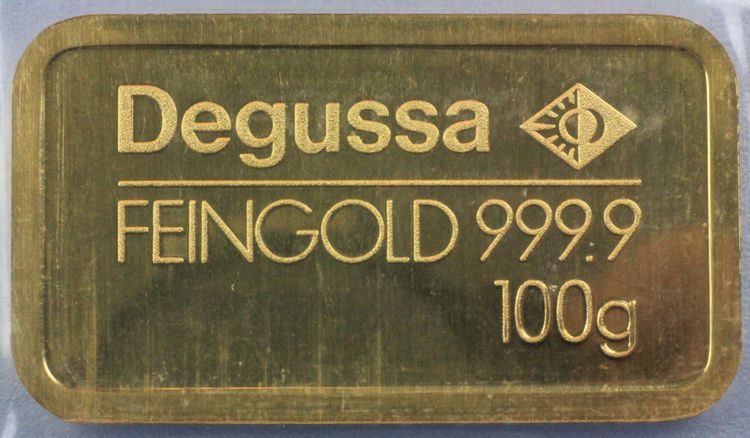 Degussa Feingoldbarren mit 100g Degussa Feingoldbarren mit 100g