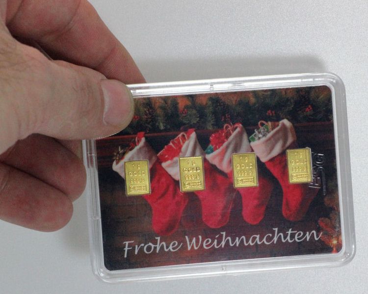 4 x 1g Goldbarren als Weihnachtsgeschenk