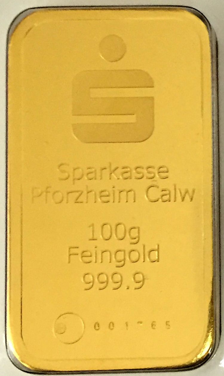 100g Sparkassen Goldbarren by AGOSI 100g Sparkassen Goldbarren by AGOSI