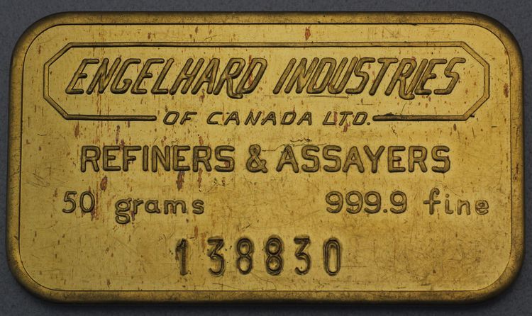 50g Goldbarren Engelhard Industries Canada 50g Goldbarren Engelhard Industries Canada