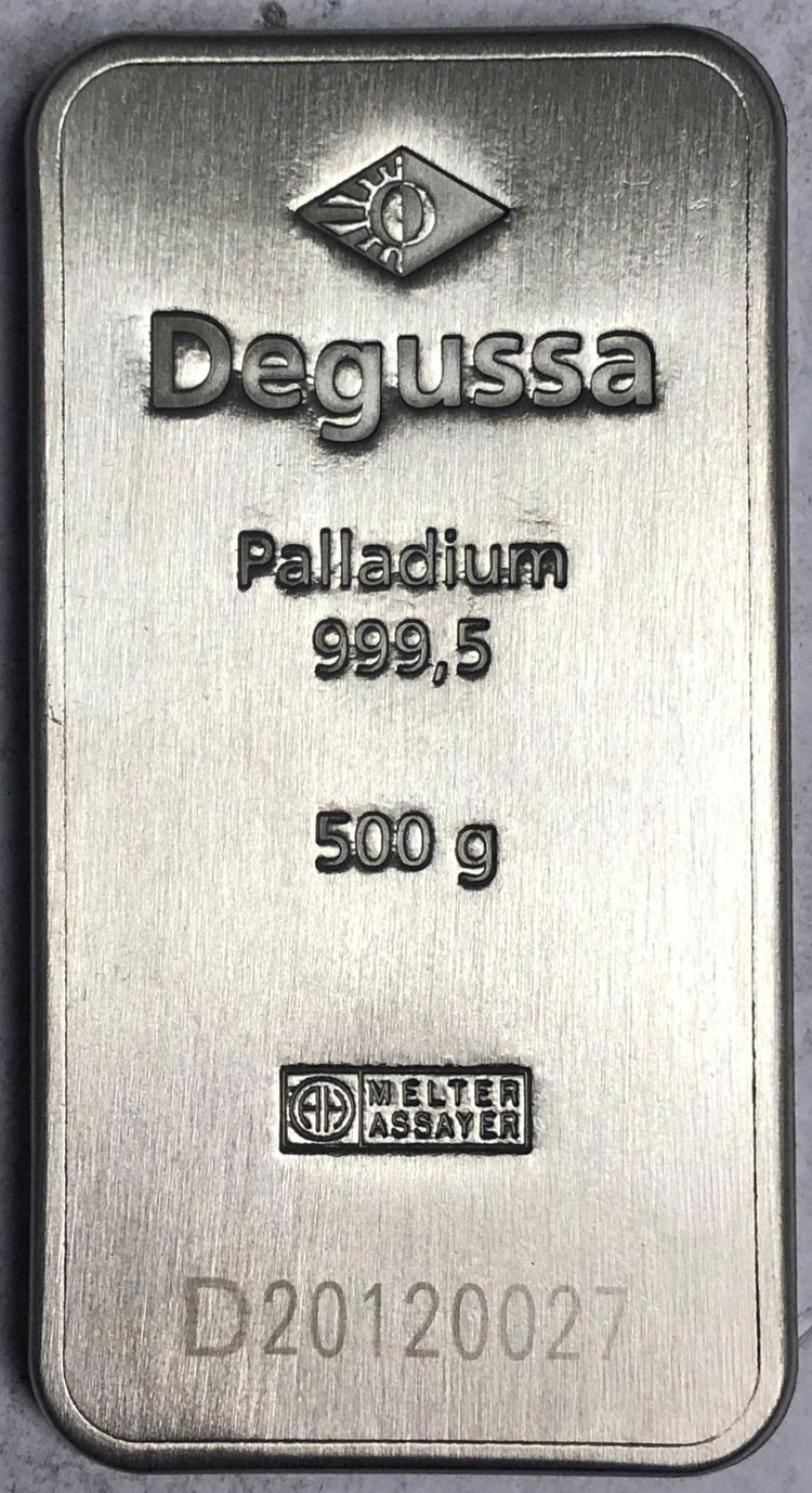 500g Palladiumbarren Degussa Goldhandel