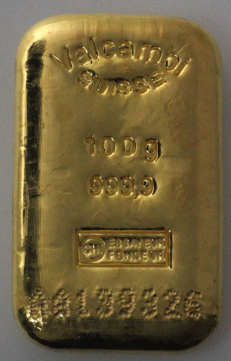 100g Valcambi Barren gegossen 100g Valcambi Barren gegossen