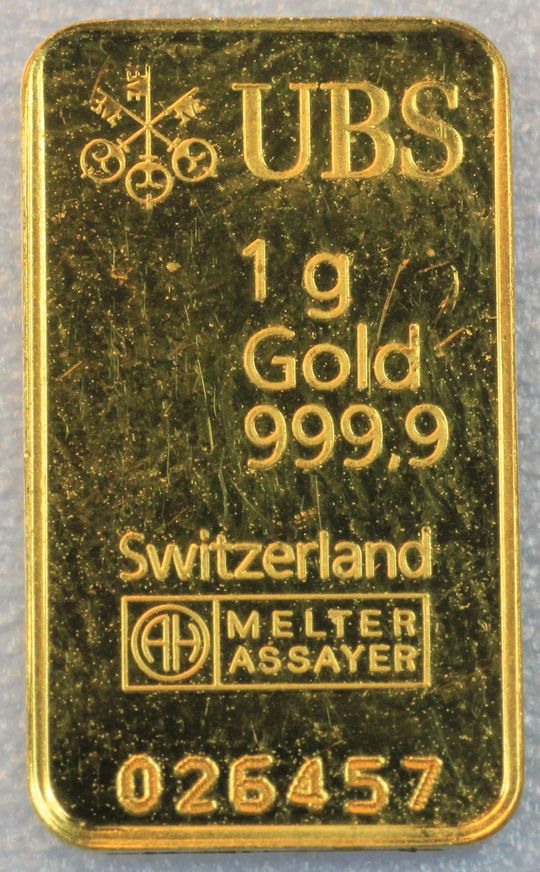 1g Goldbarren von UBS, Schweiz