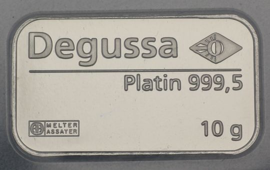 10g Platinbarren mit Degussa Logo von Argor-Heraeus