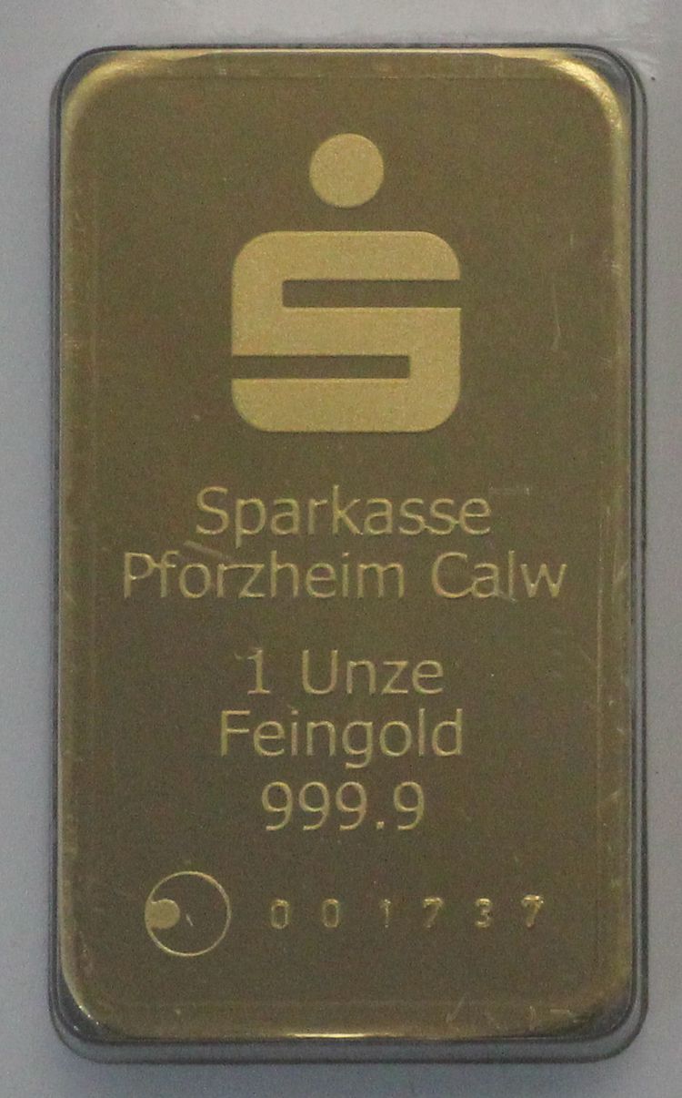 1oz Goldbarren Sparkasse Pforzheim Calw (Agosi)