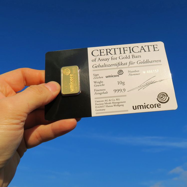 Umicore Goldbarren im Blisterzertifikat Umicore Goldbarren im Blisterzertifikat