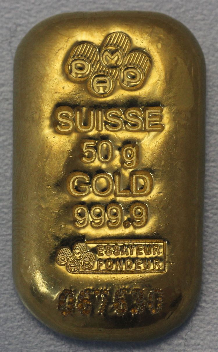 50g Goldbarren gegossen PAMP 50g Goldbarren gegossen PAMP