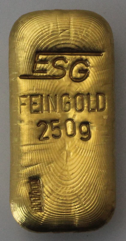 Alter gegossener 250g Goldbarren ESG