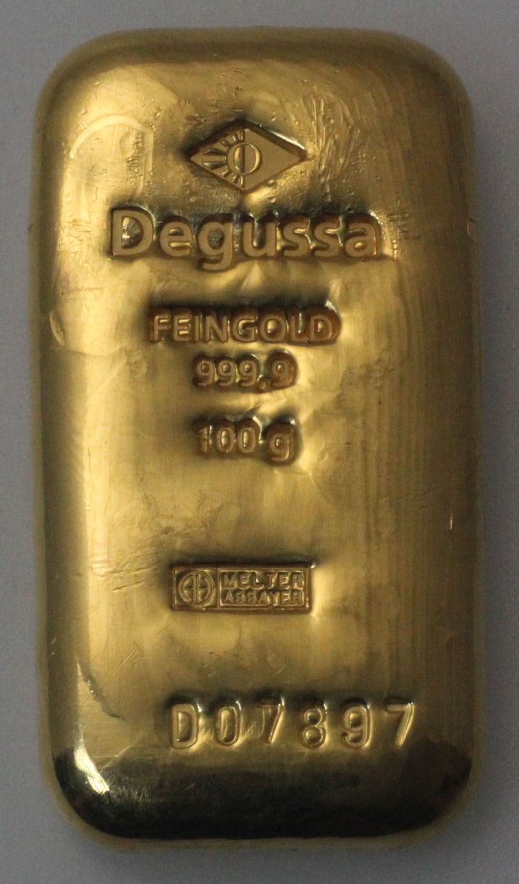 100g Goldbarren Argor mit Degussa Logo (customised) 100g Goldbarren Argor mit Degussa Logo (customised)