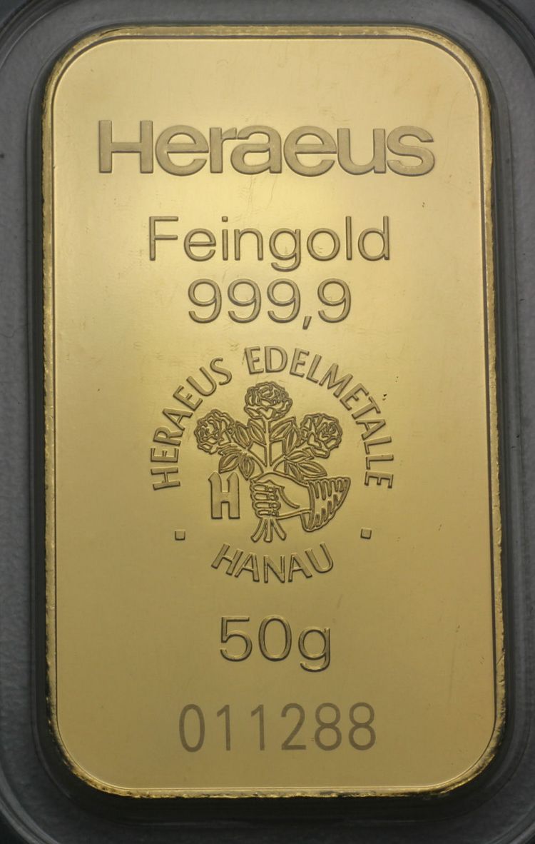 Neuer 50g Heraeus Goldbarren