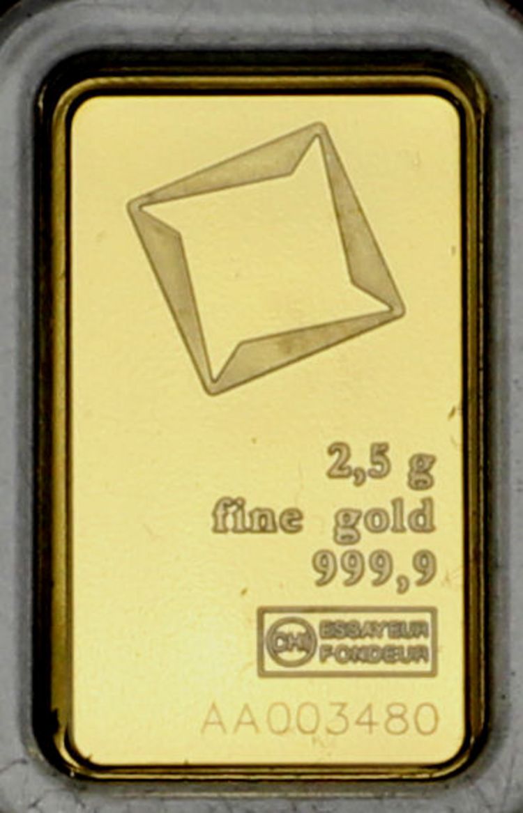 2,5g Goldbarren Valcambi mit neuem Logo