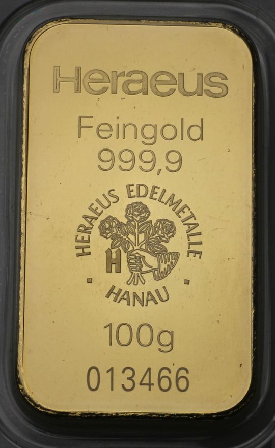Heraeus Goldbarren 100g
