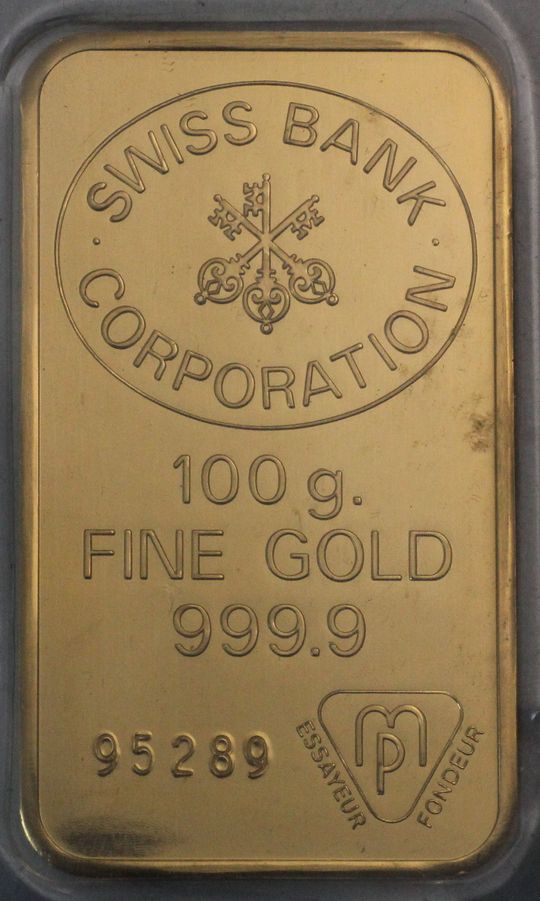 100g Goldbarren Swiss Bank Corporation