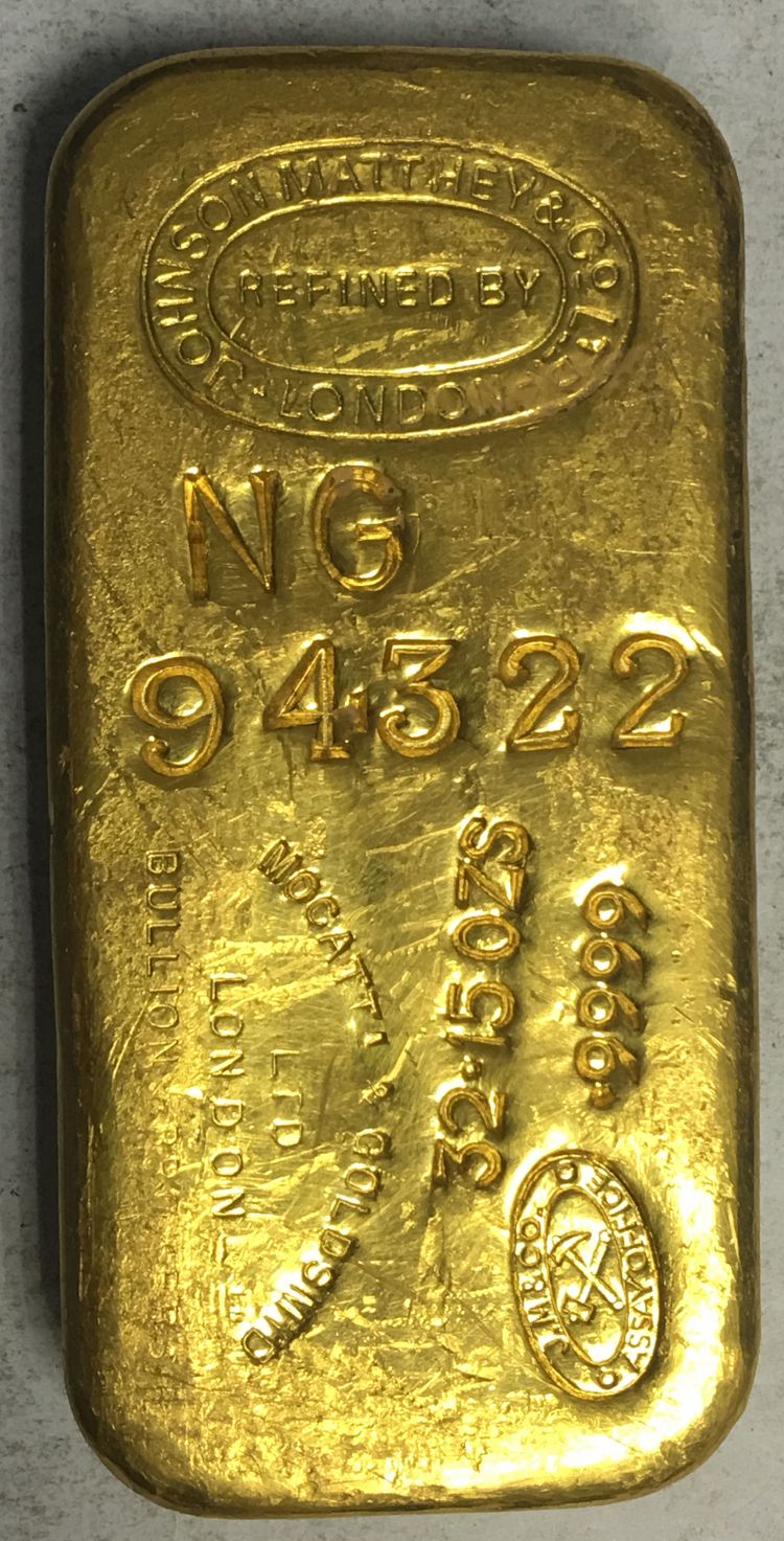 Sehr alter Johnson Matthey / Mocatta Goldsmith Kilo Goldbarren Sehr alter Johnson Matthey / Mocatta Goldsmith Kilo Goldbarren