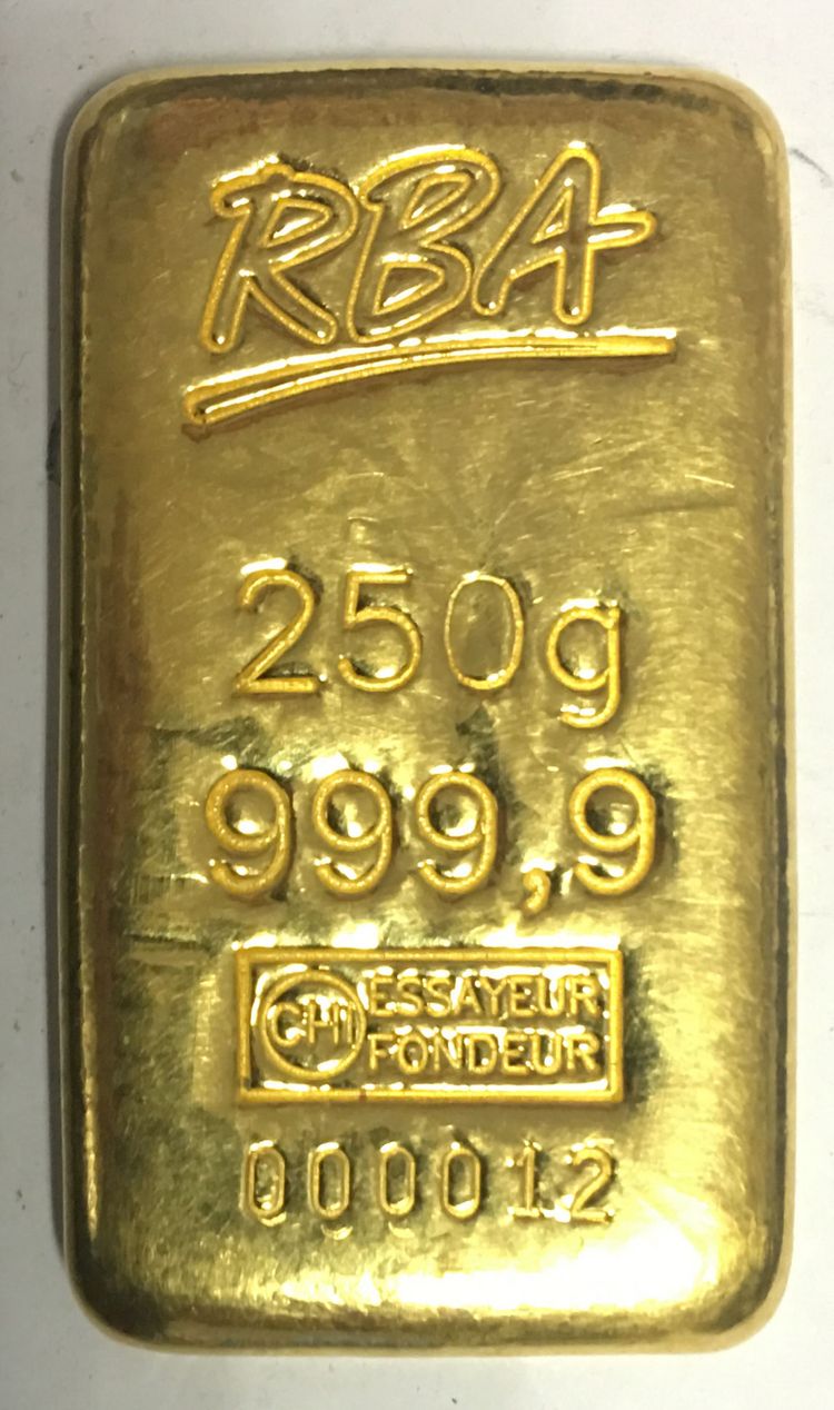 250g RBA Goldbarren