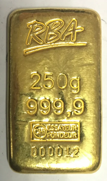 250g RBA Goldbarren