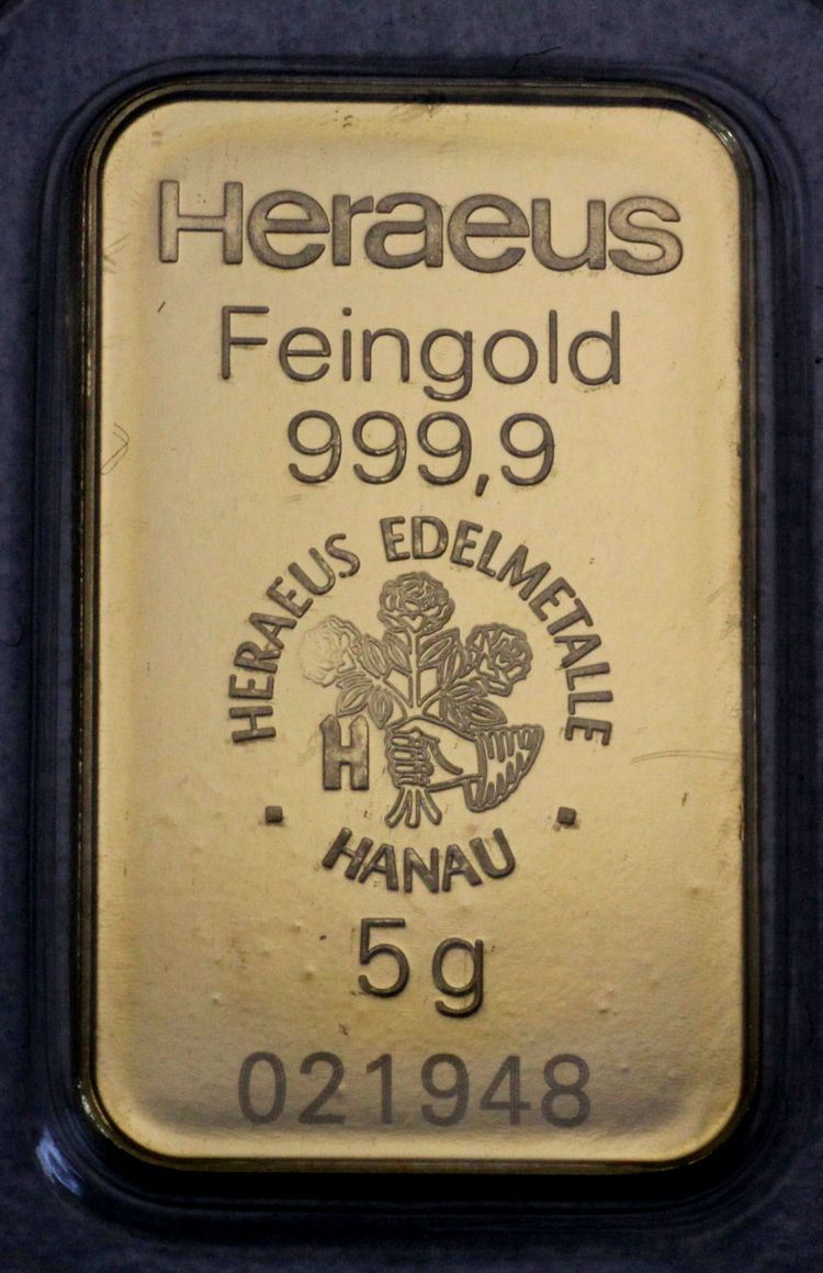 5g Goldbarren Heraeus mit Seriennummer