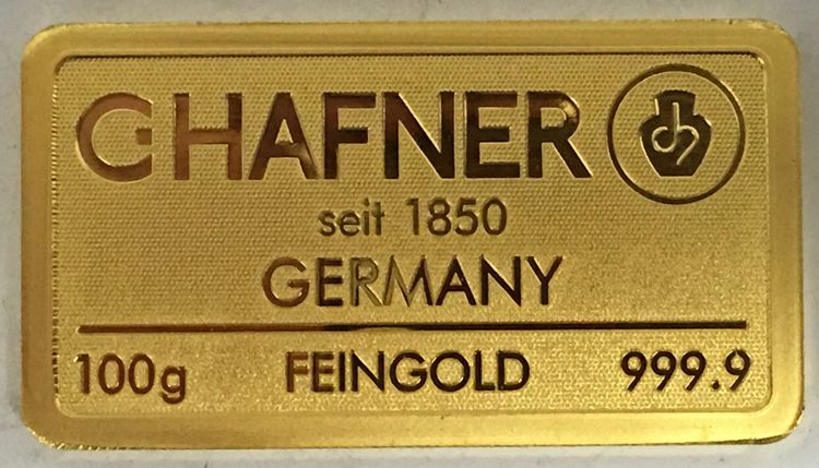 100g Goldbarren C Hafner geprägt 100g Goldbarren C Hafner geprägt