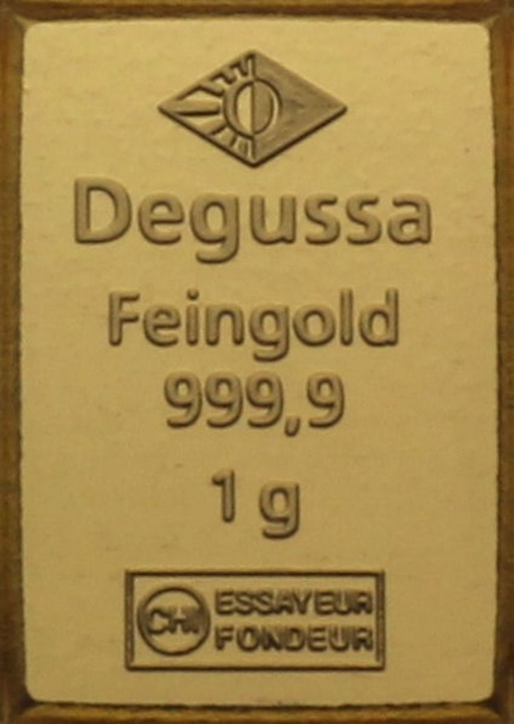 1g Goldbarren eines Degussa CombiBars