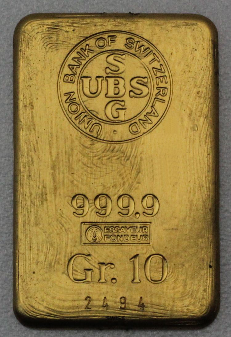 10g Goldbarren UBS gegossen aus Uhr