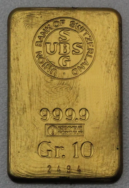 10g Goldbarren UBS gegossen aus Uhr