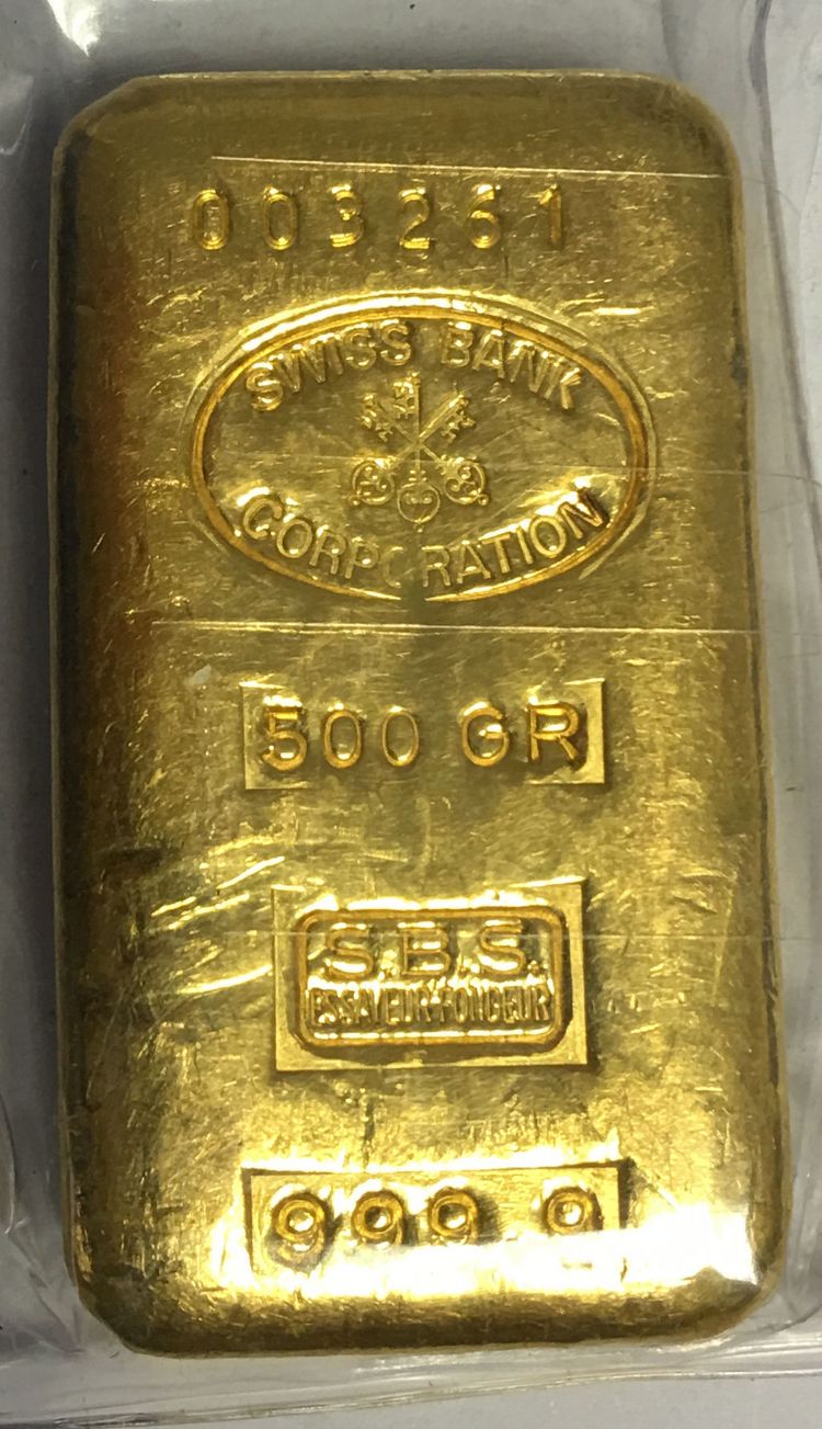500g Swiss Bank Corporation Goldbarren SBS