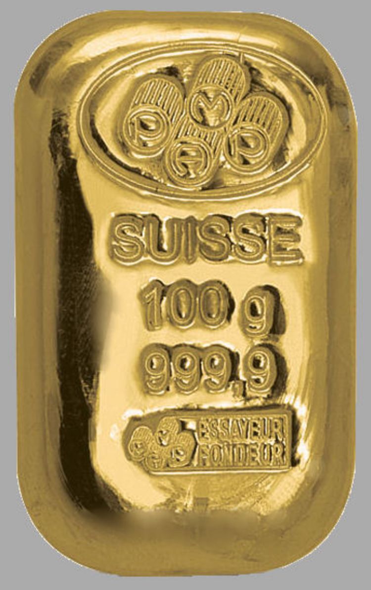 100g Pamp Goldbarren gegossen 100g Pamp Goldbarren gegossen