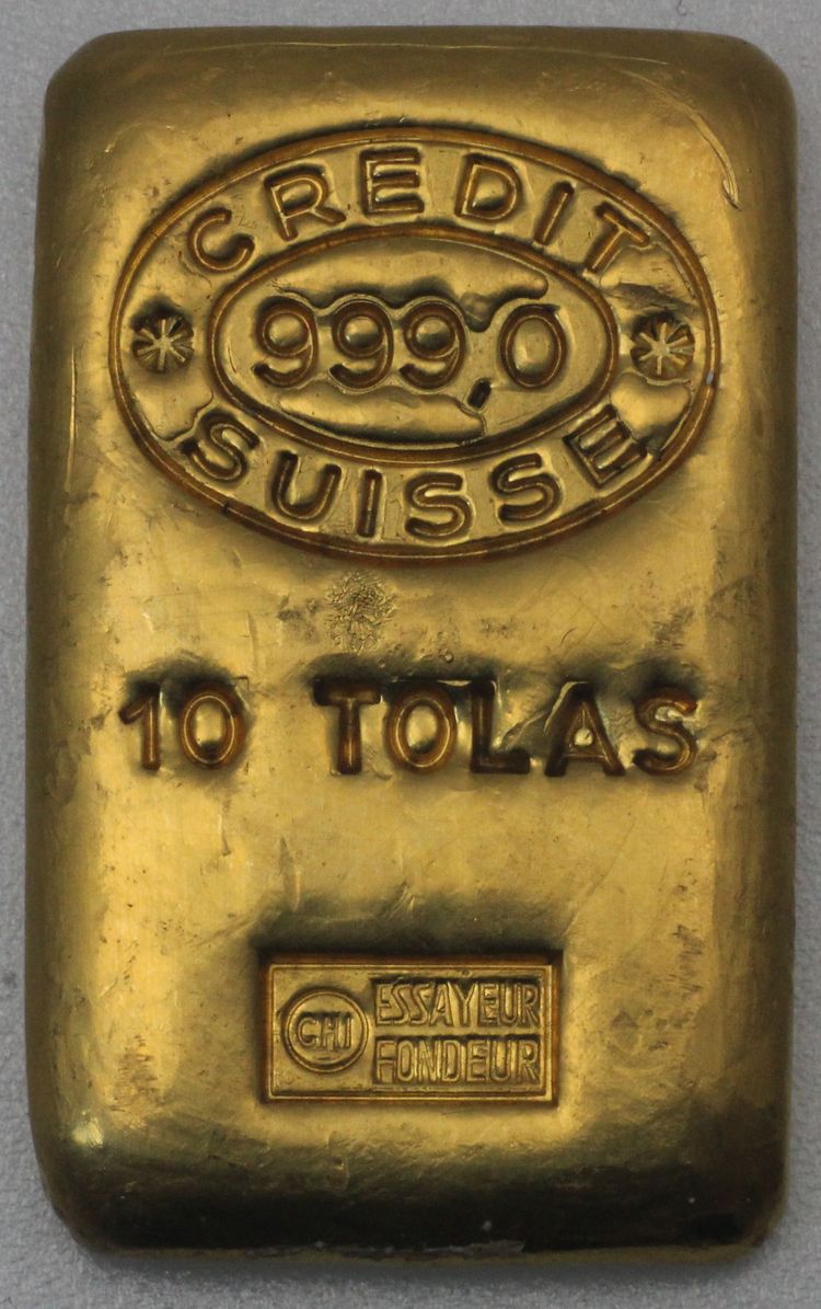 10 Tolas Goldbarren Credit Suisse