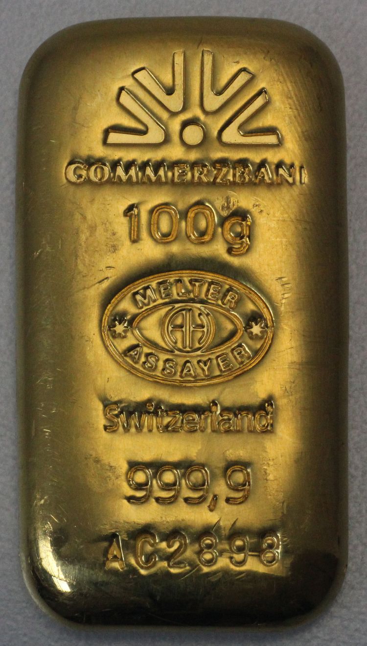 Gegossener 100g Goldbarren Commerzbank